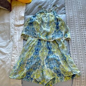 Parker silk green and blue paisley romper